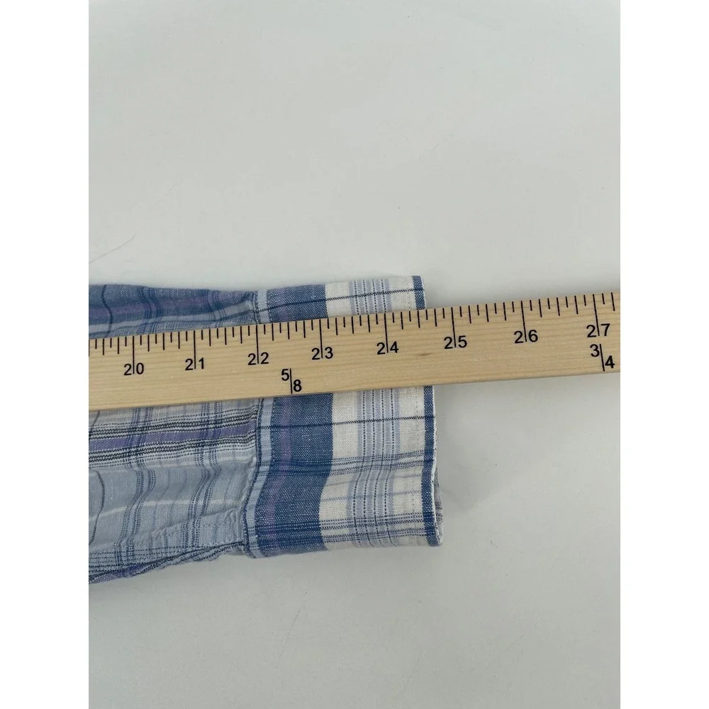Banana Republic Plaid Linen Blend Shirt Mens Medium/Large* Blue Button Down